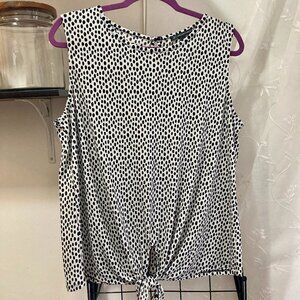 Adrianna Papell Black & White Patterned Geometric Sleeveless Blouse L